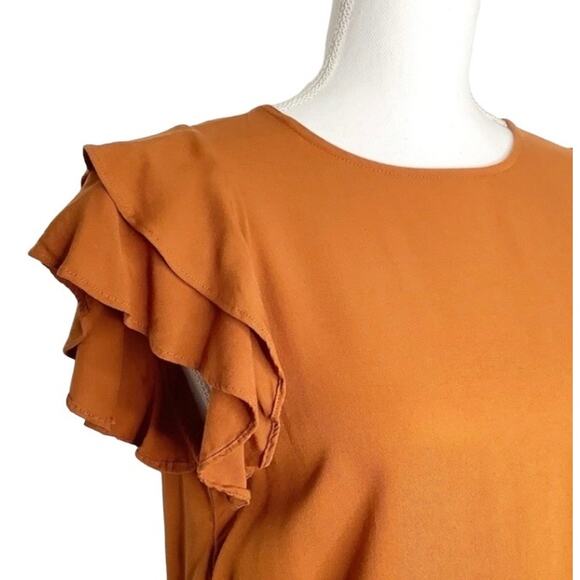 A New Day Rust Orange Short Flutter Sleeve Top XS - Picture 3 of 6